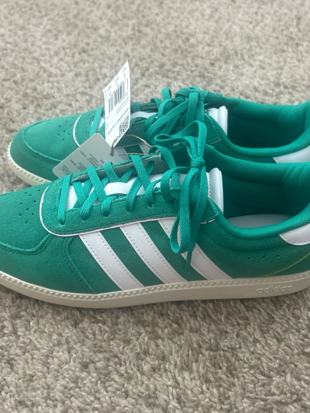 adidas Teal Green Suede Court Shoes with White Stripes
